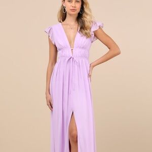Lulus I'm All Yours Lavender Ruffled Maxi Dress Purple - Size M